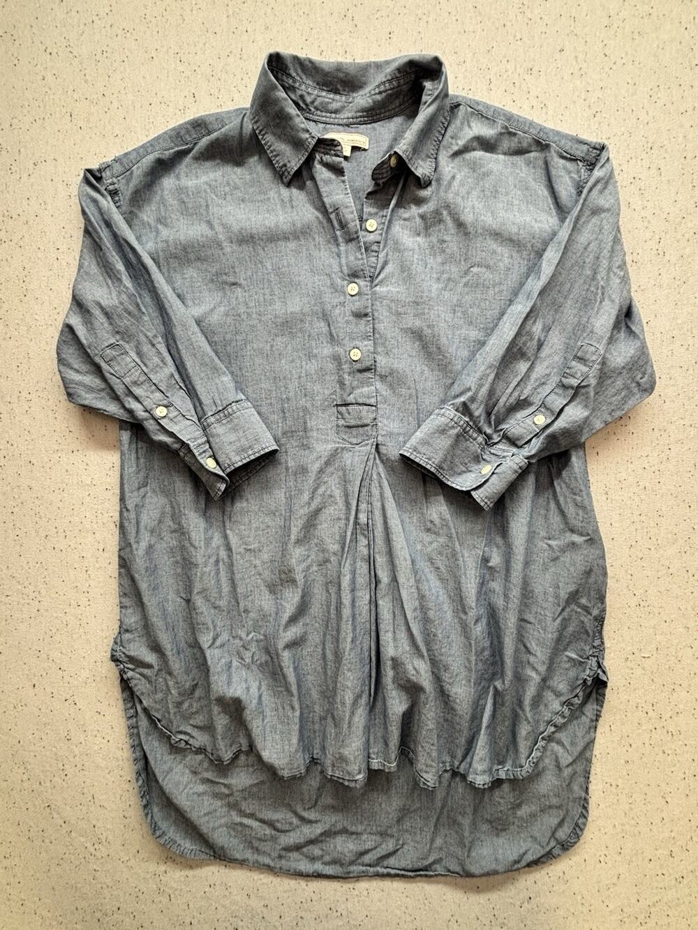Gap Maternity Chambray Tunic Shirt Dress XS Blue Denim Popover High Low Pleated